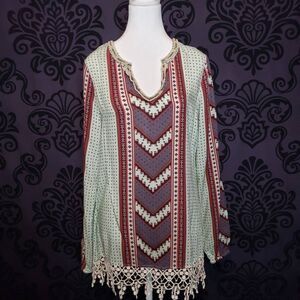 Gimmicks by BKE Women's Size Small Boho Embellished Long Sleeve Tunic